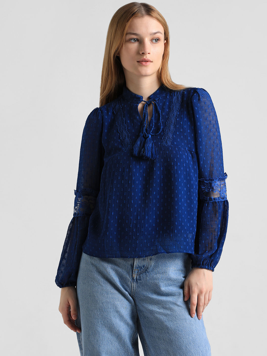 Royal Blue Textured Lace Top