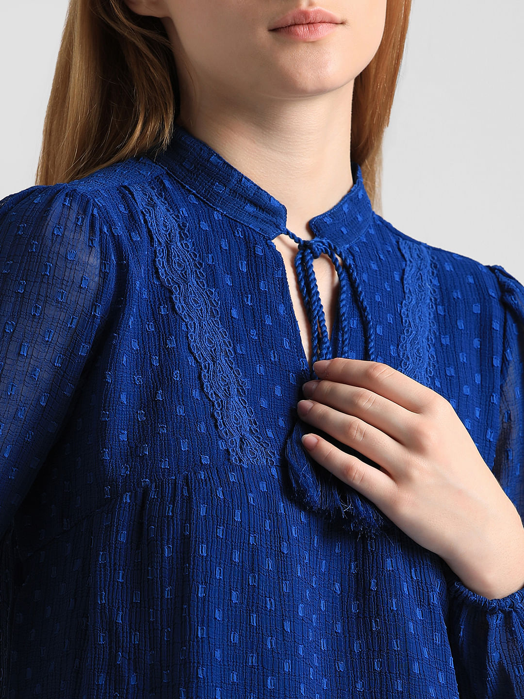 Royal Blue Textured Lace Top