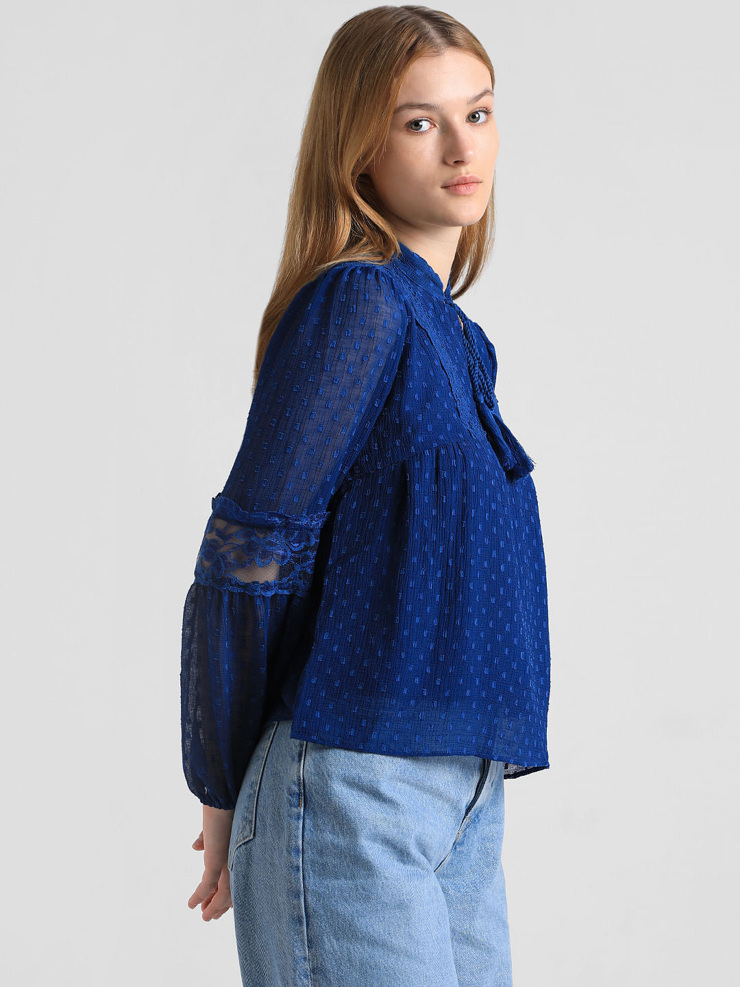 Royal Blue Textured Lace Top