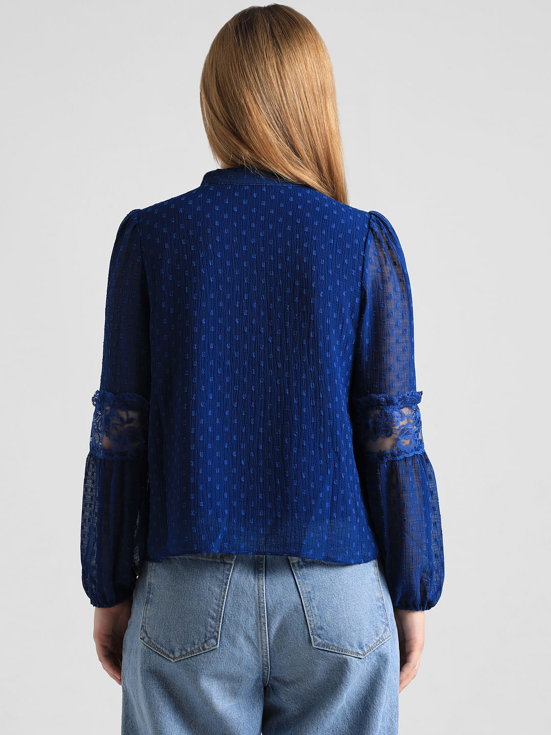 Royal Blue Textured Lace Top