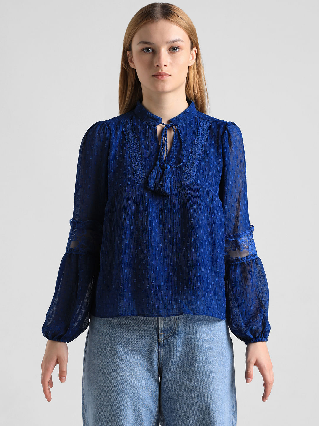 Royal Blue Textured Lace Top