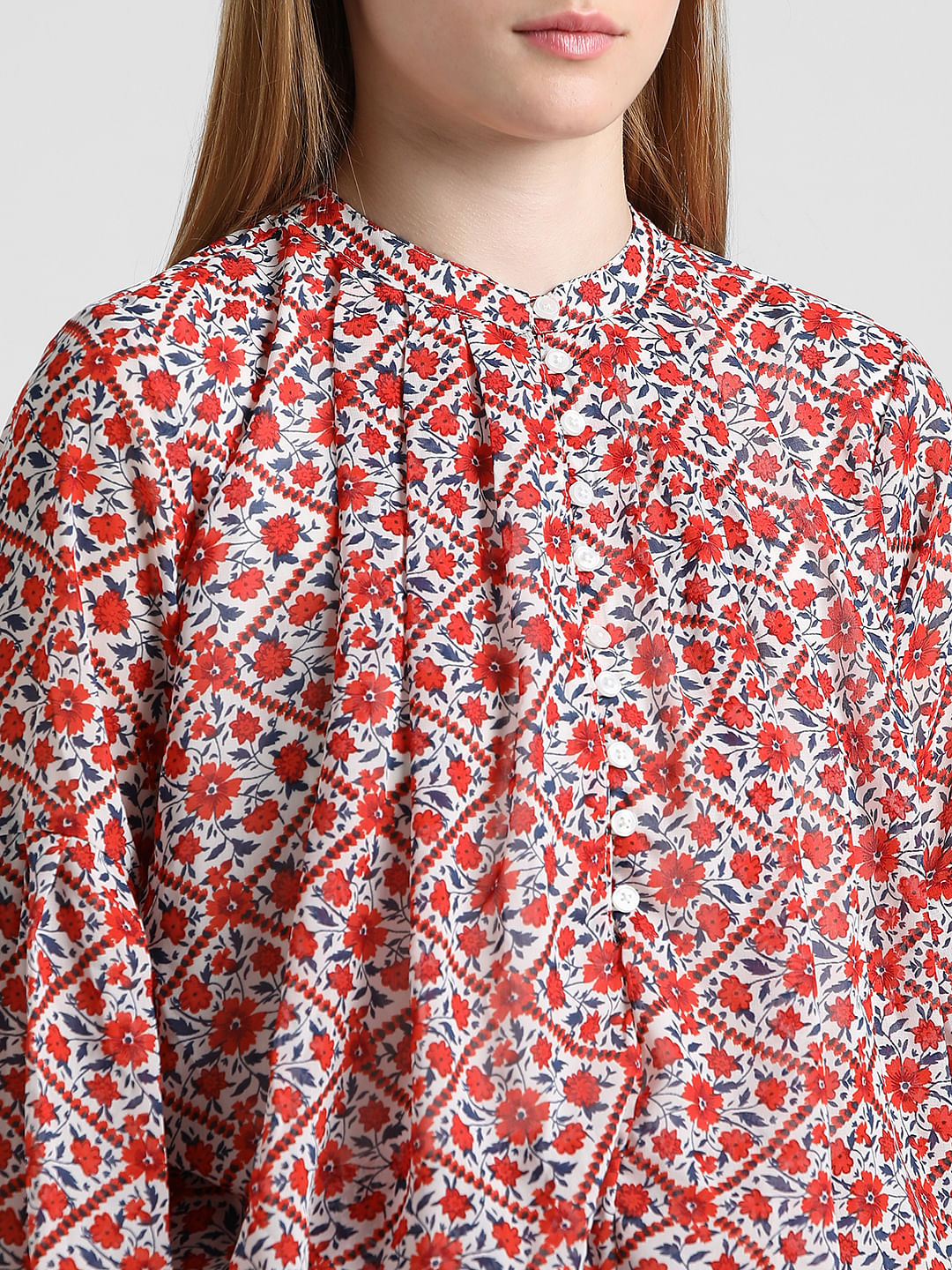 White & Red Floral Top