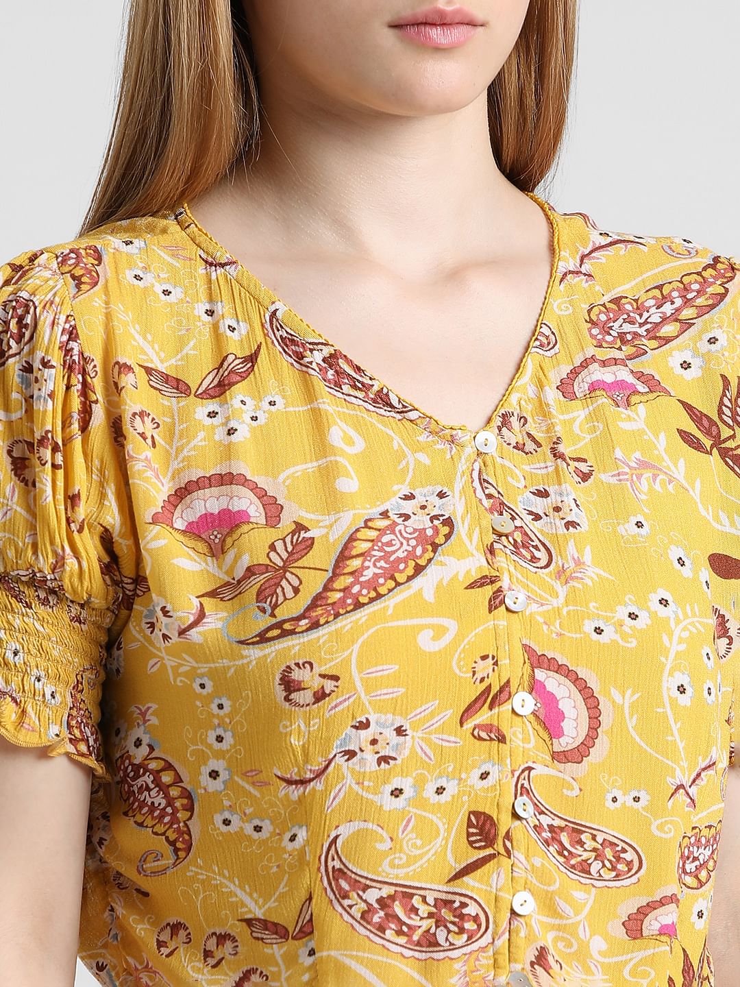 Yellow Printed Cropped Top