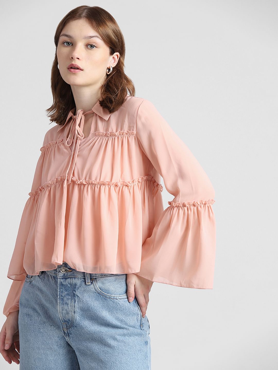 Coral Frill Peplum Top
