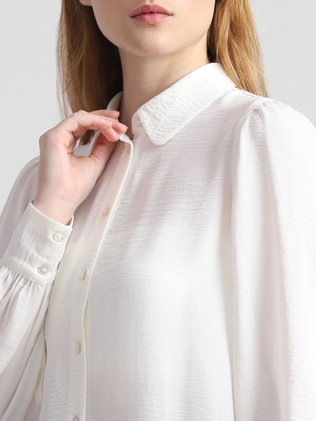 Beige Puff-Sleeves Shirt
