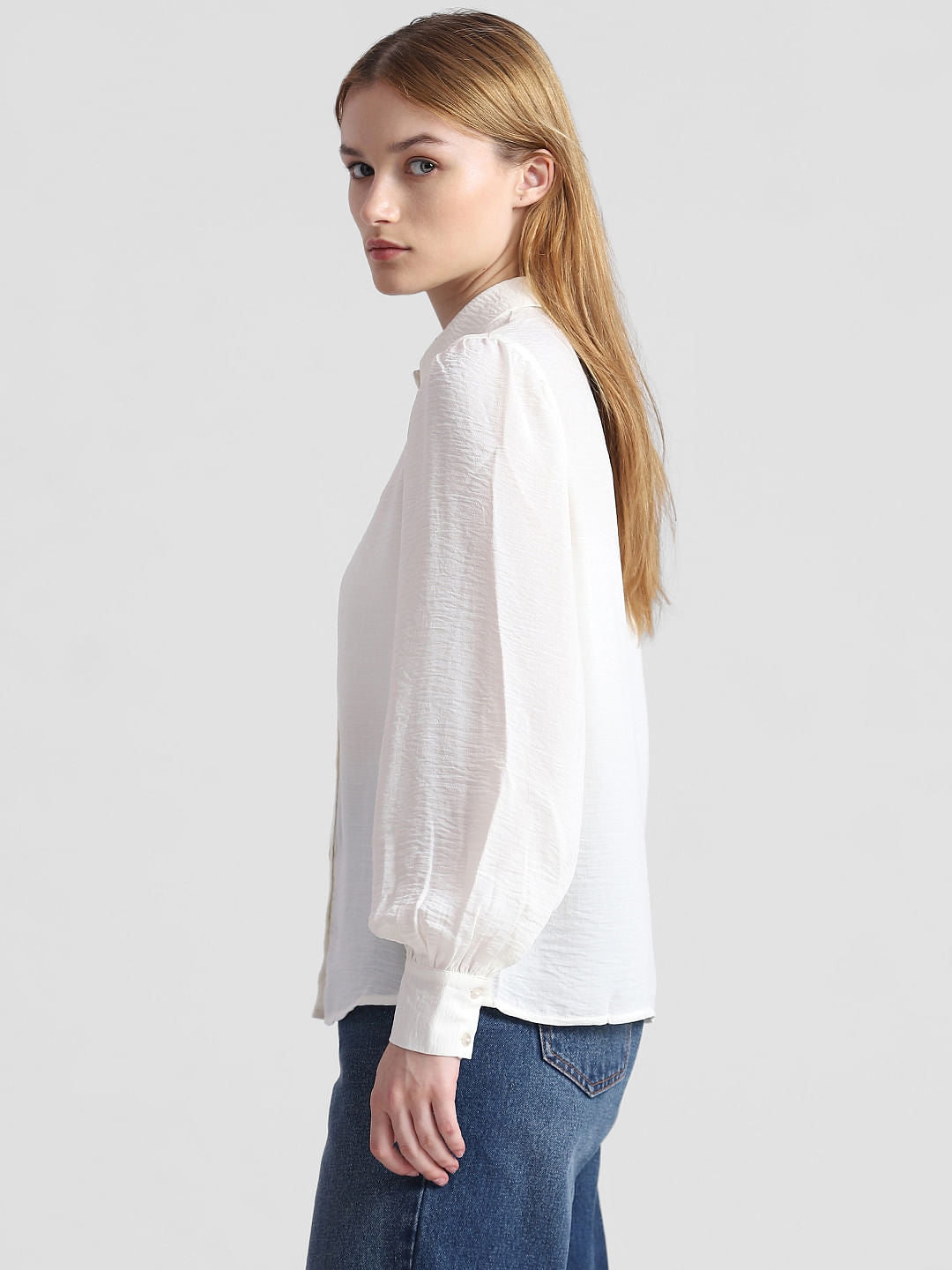 Beige Puff-Sleeves Shirt