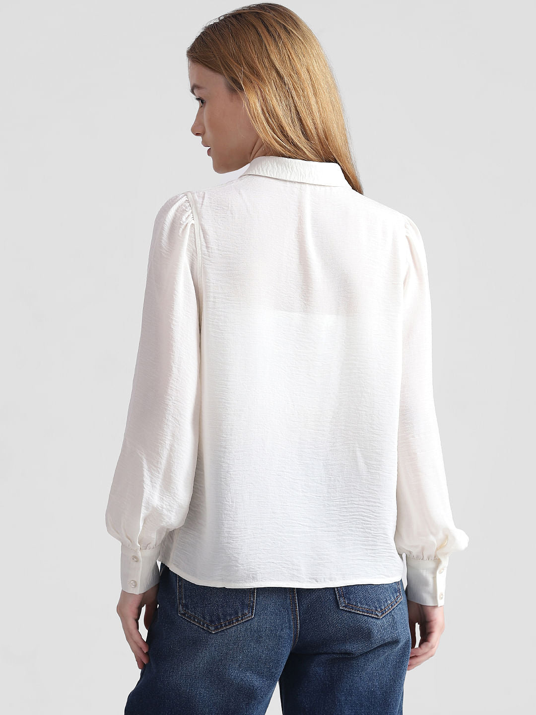 Beige Puff-Sleeves Shirt