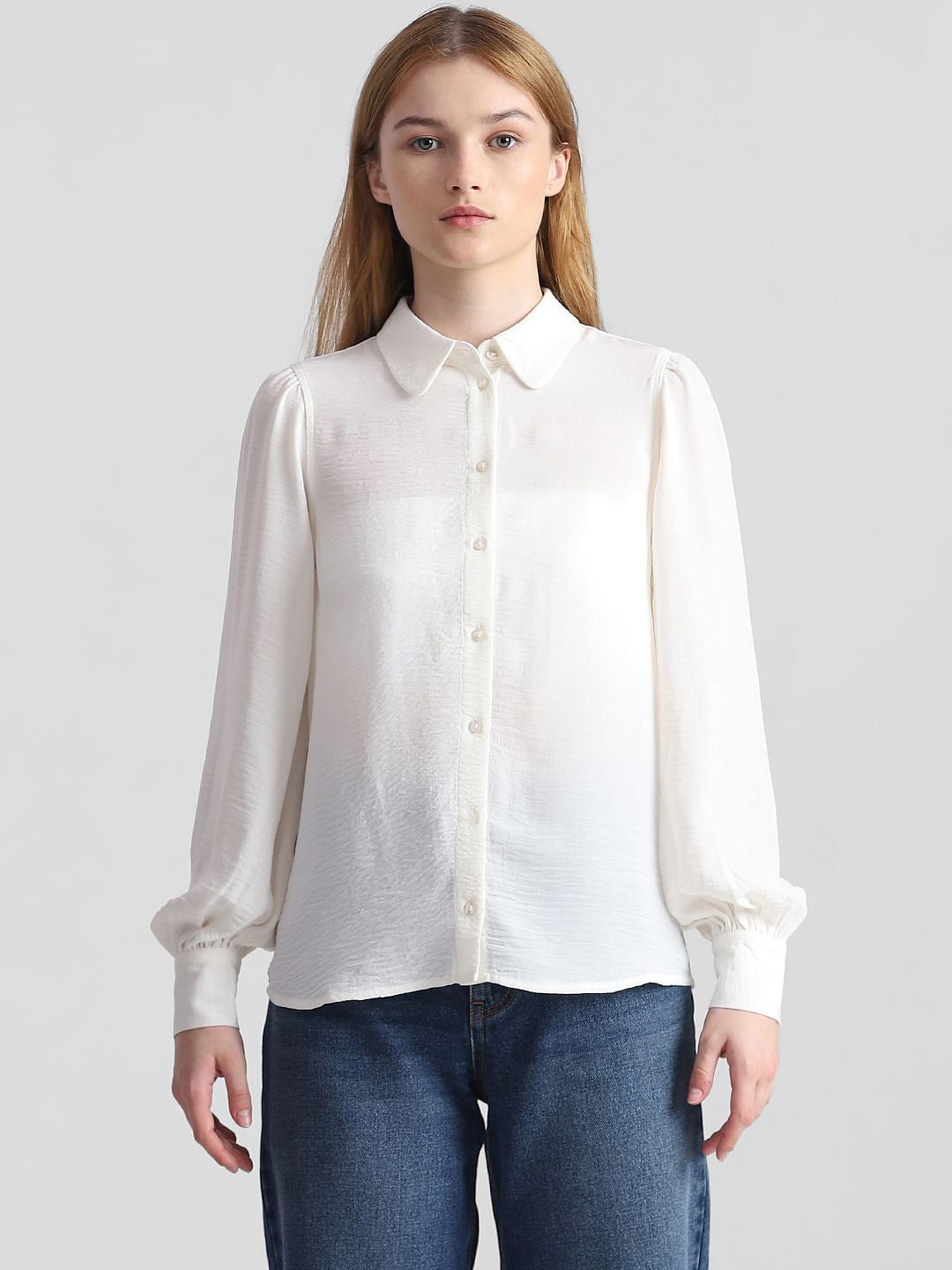 Beige Puff-Sleeves Shirt