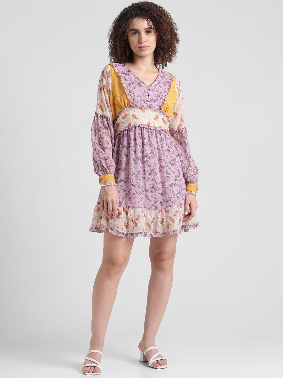 Lavender Floral Flounced Dress