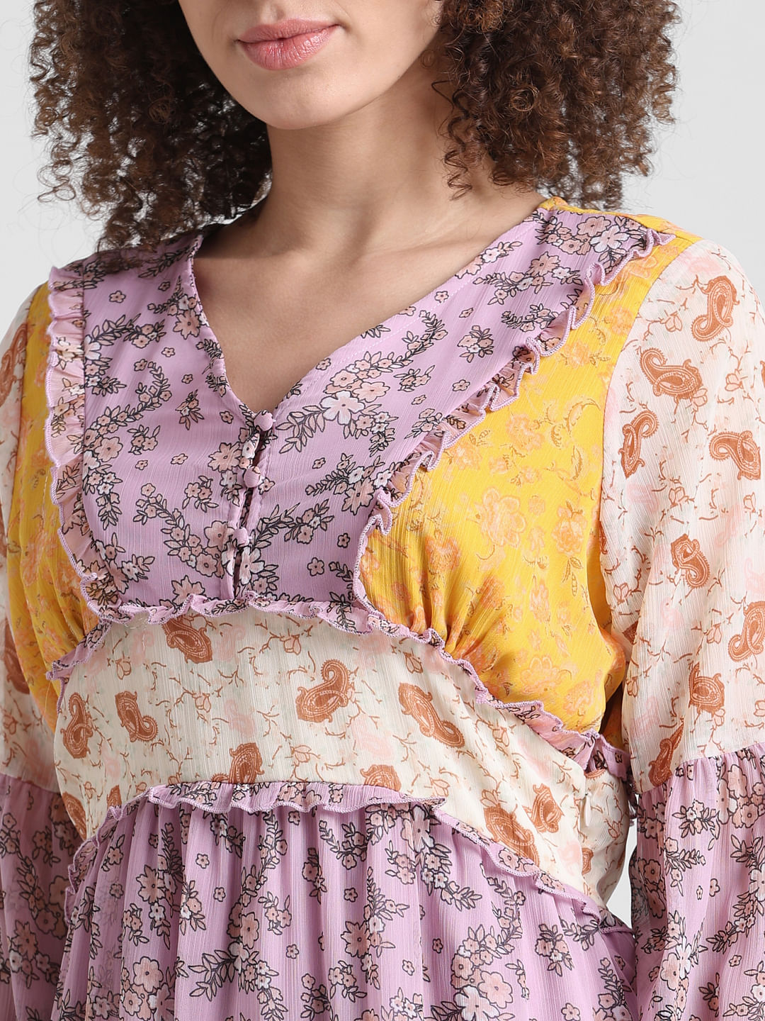 Lavender Floral Flounced Dress