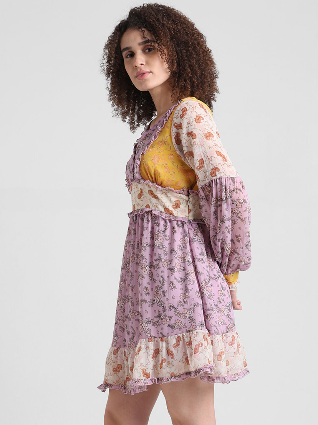 Lavender Floral Flounced Dress