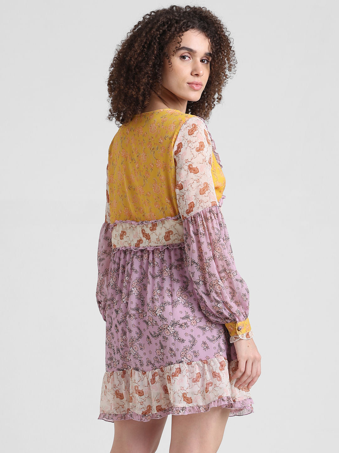 Lavender Floral Flounced Dress