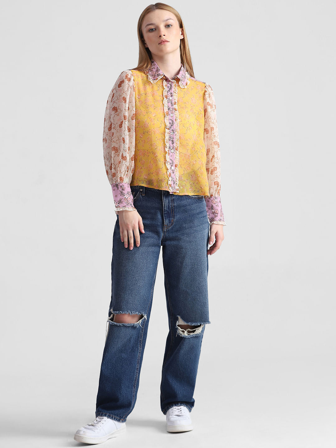 Pink Floral Chiffon Shirt