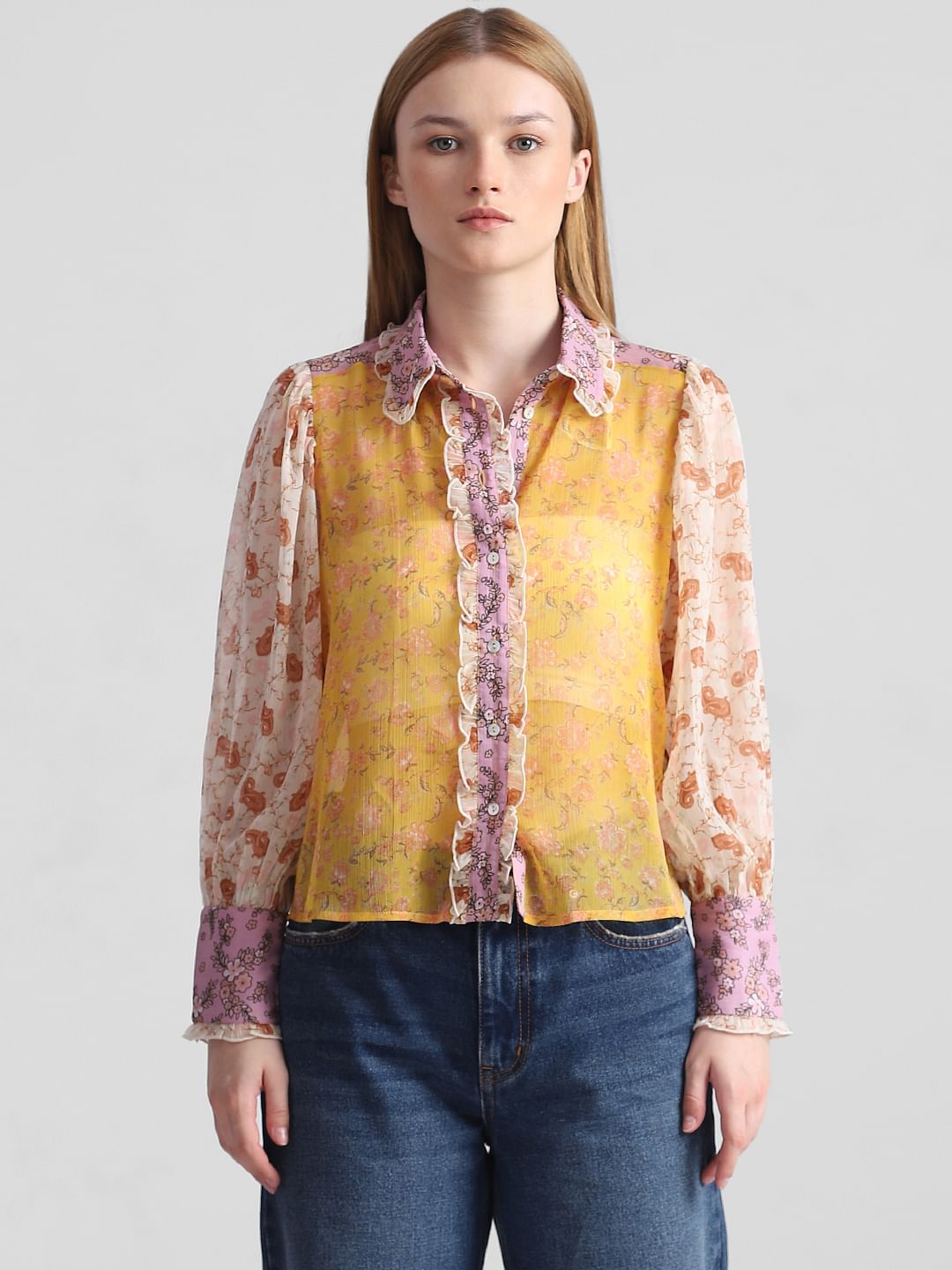Pink Floral Chiffon Shirt