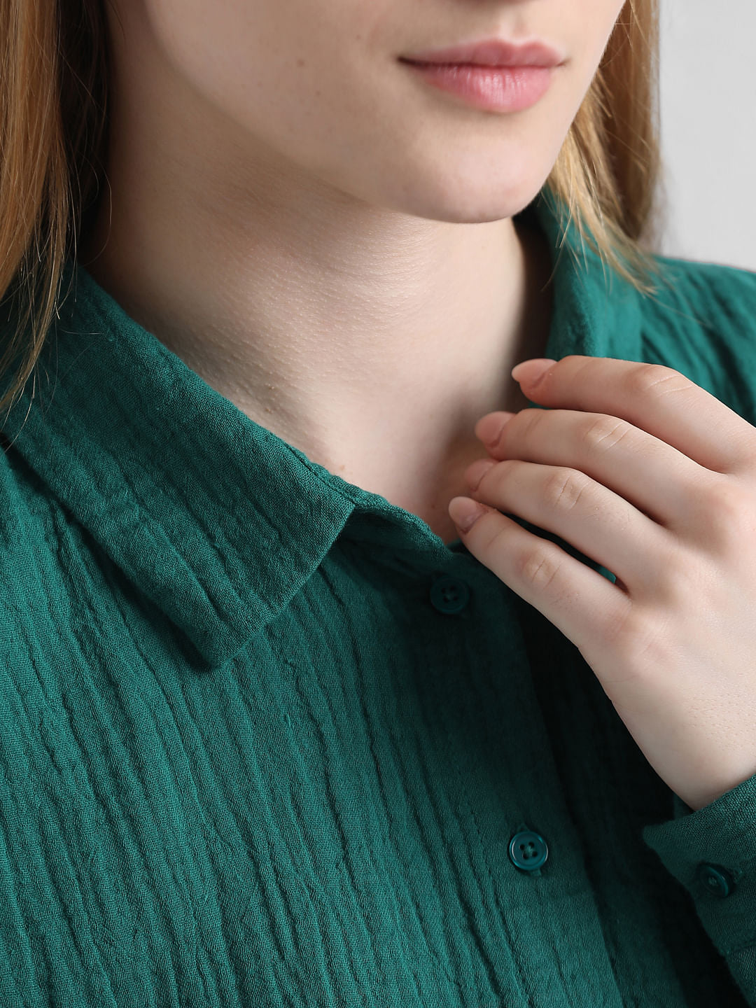 Green Crinkled Oversized Shirt