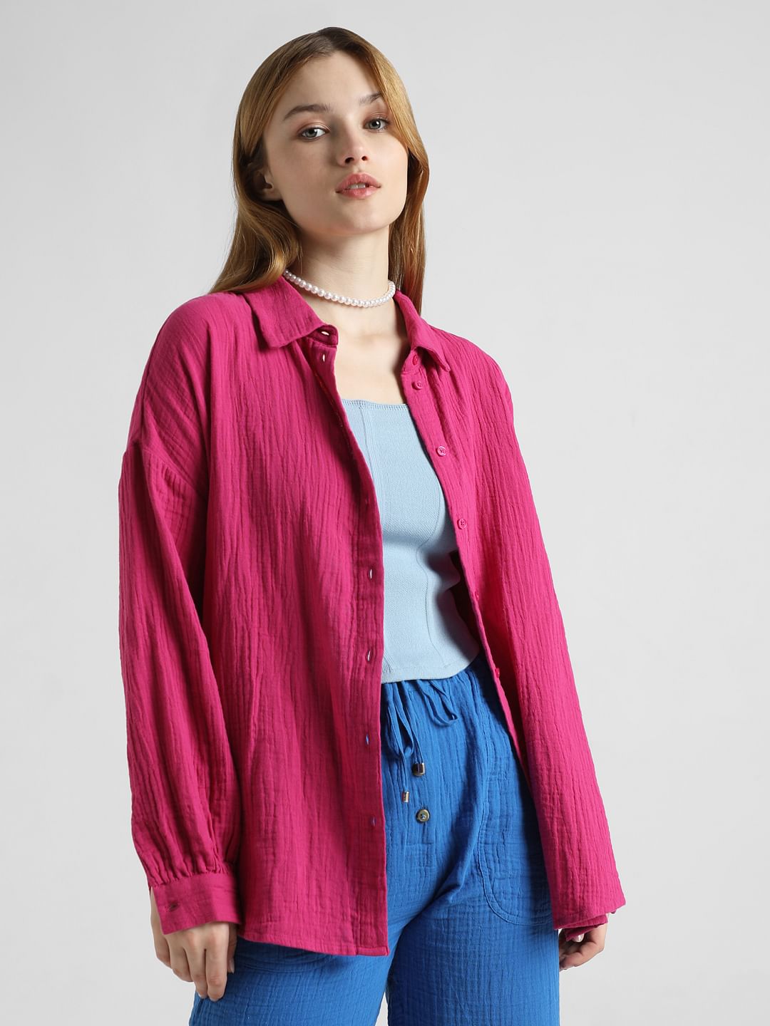 Pink Crinkled Oversized Shirt