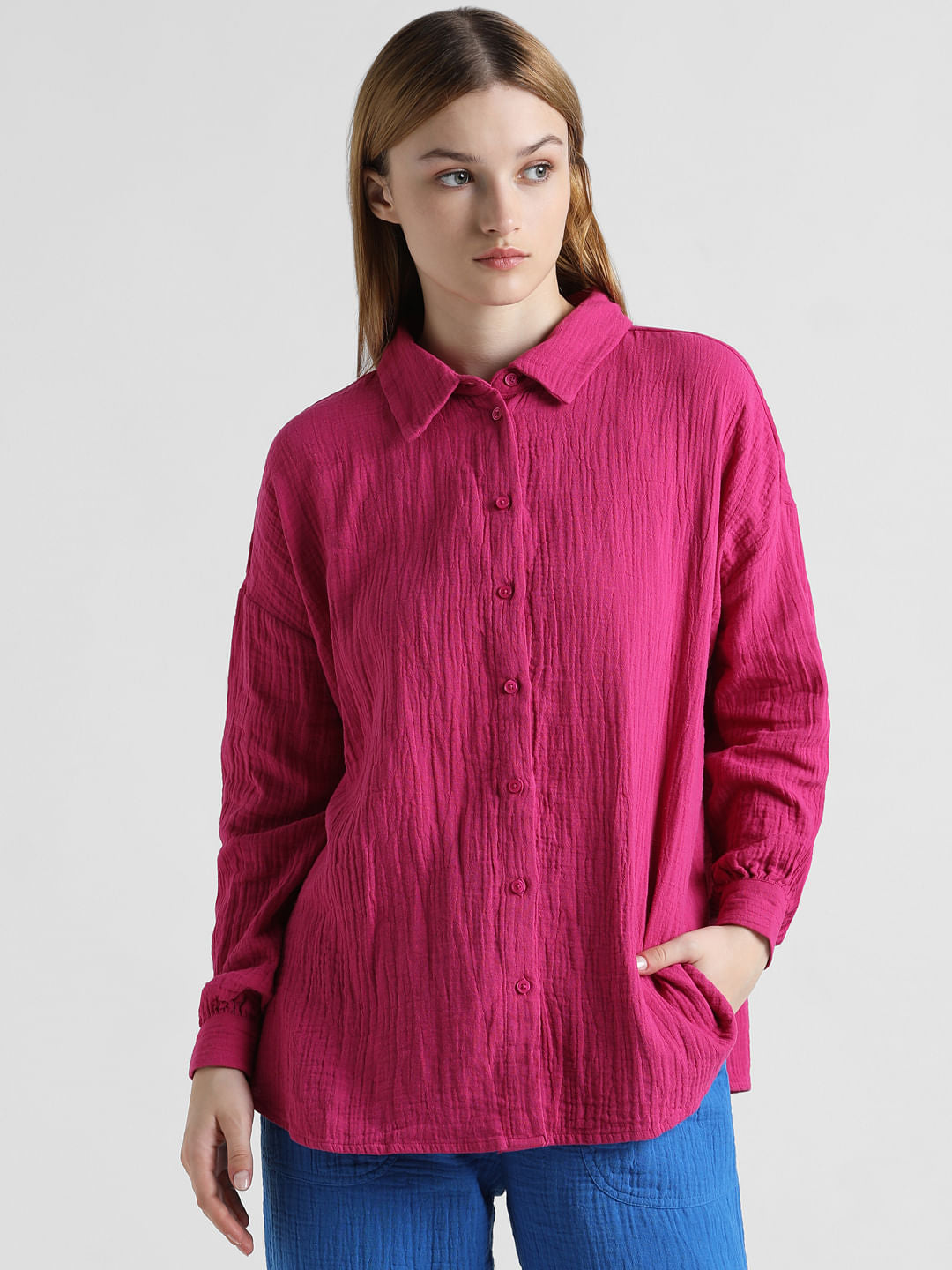 Pink Crinkled Oversized Shirt