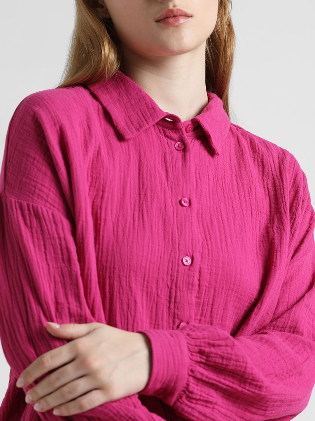Pink Crinkled Oversized Shirt