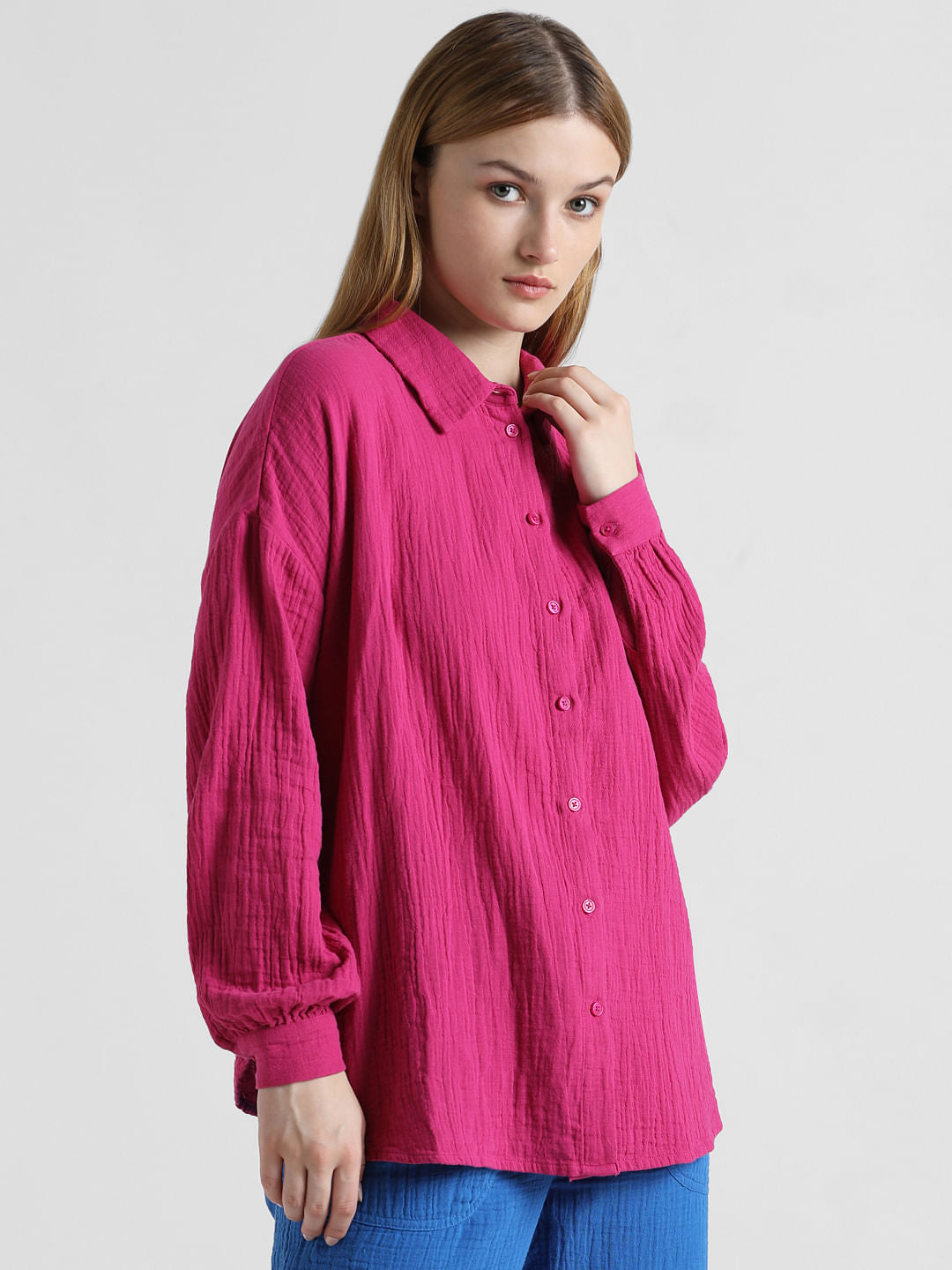 Pink Crinkled Oversized Shirt
