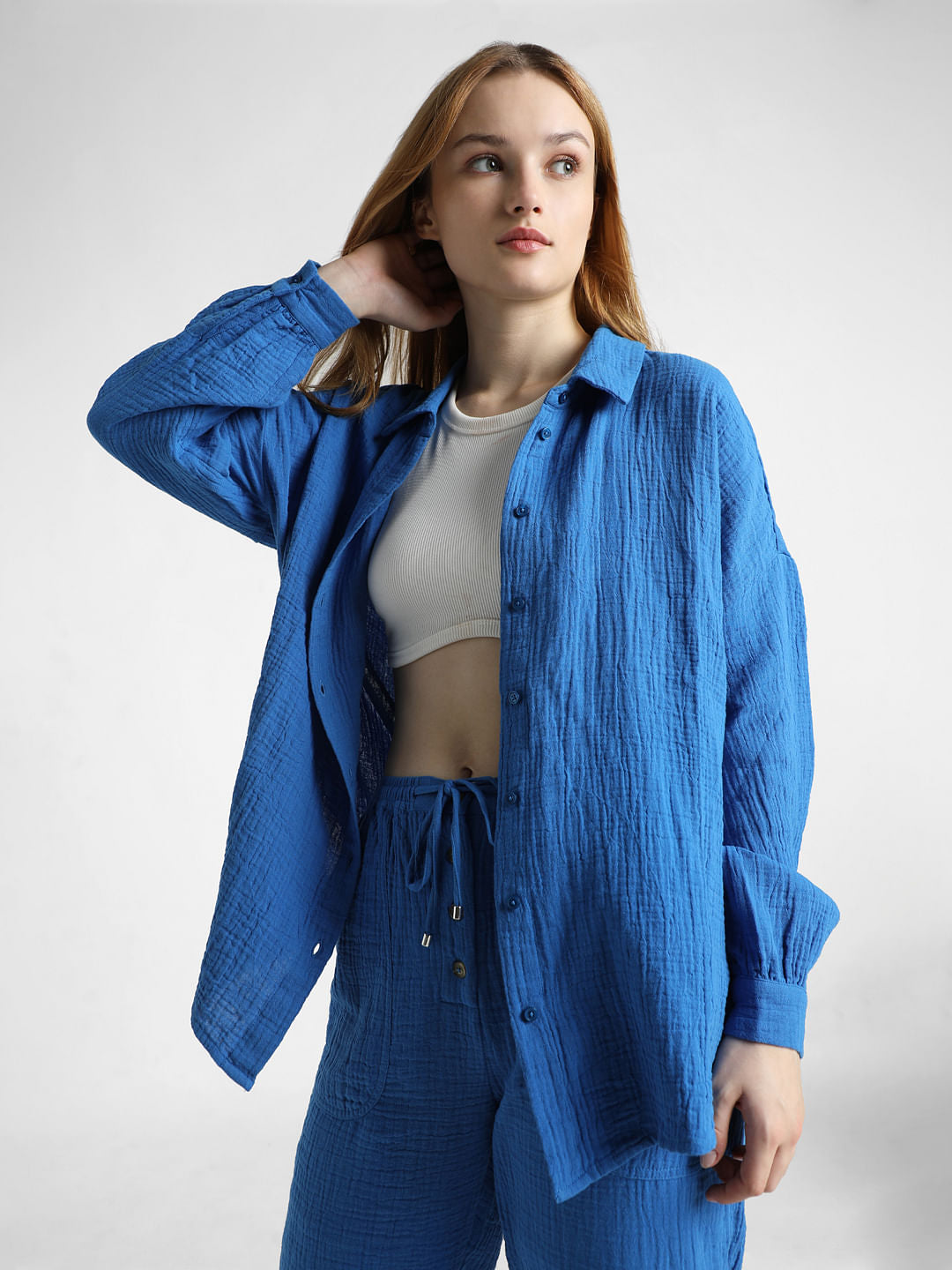 Blue Crinkled Oversized Shirt