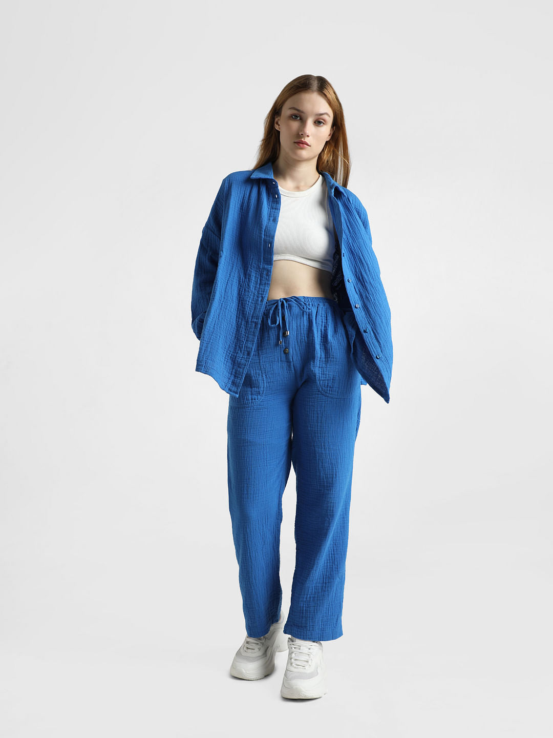 Blue Crinkled Oversized Shirt