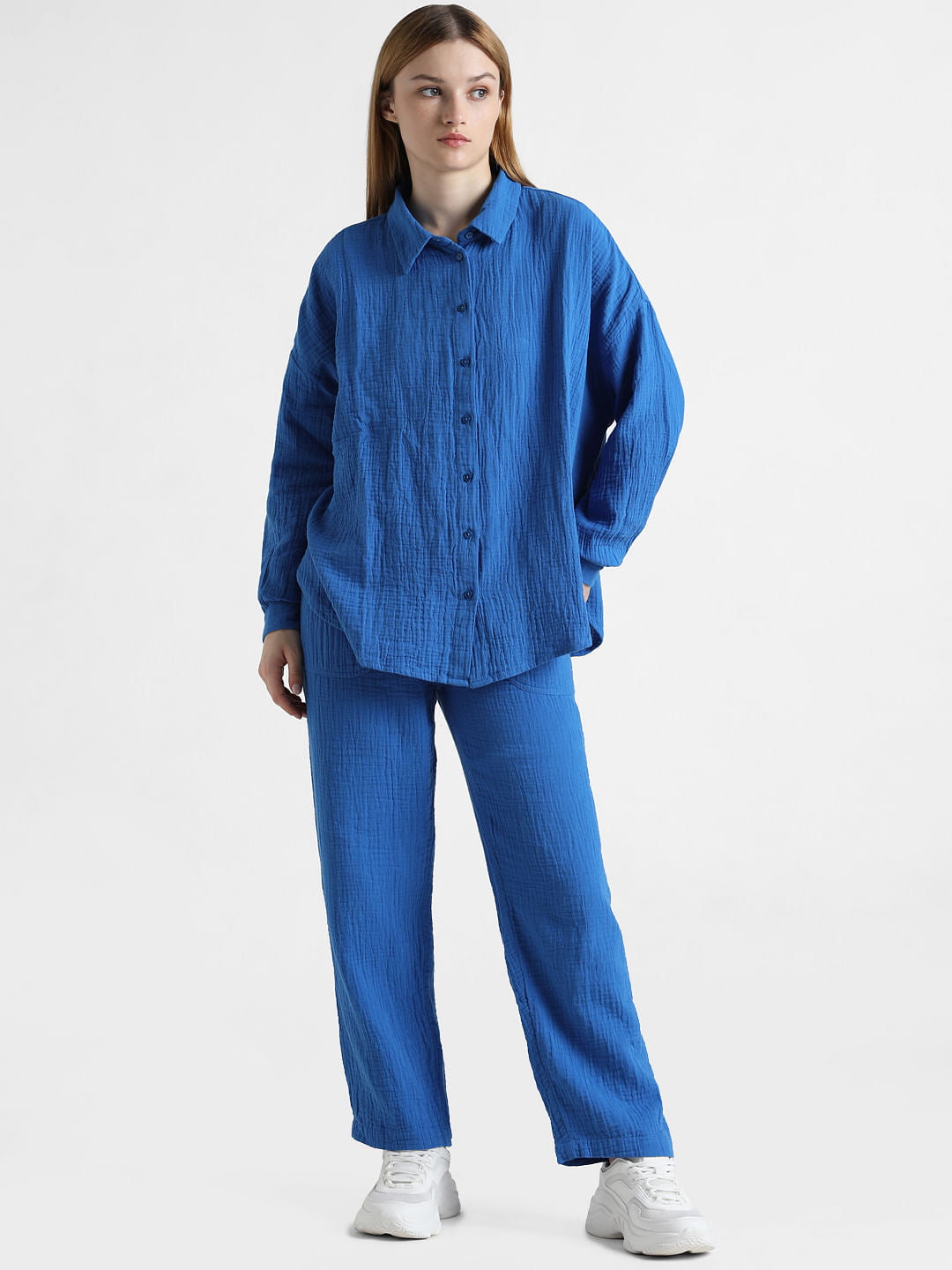 Blue Crinkled Oversized Shirt