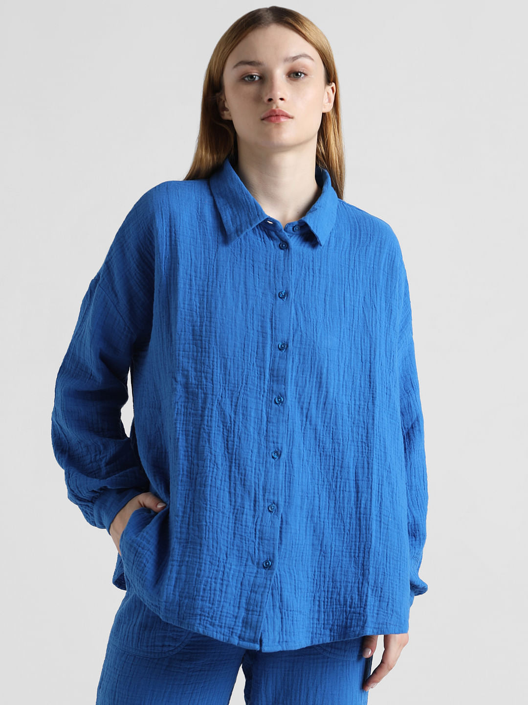Blue Crinkled Oversized Shirt