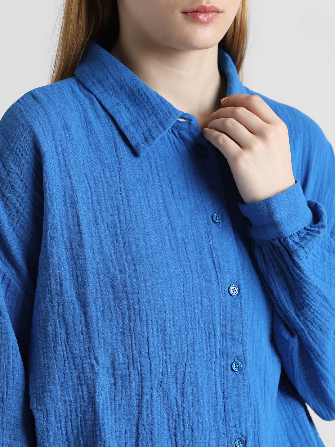 Blue Crinkled Oversized Shirt