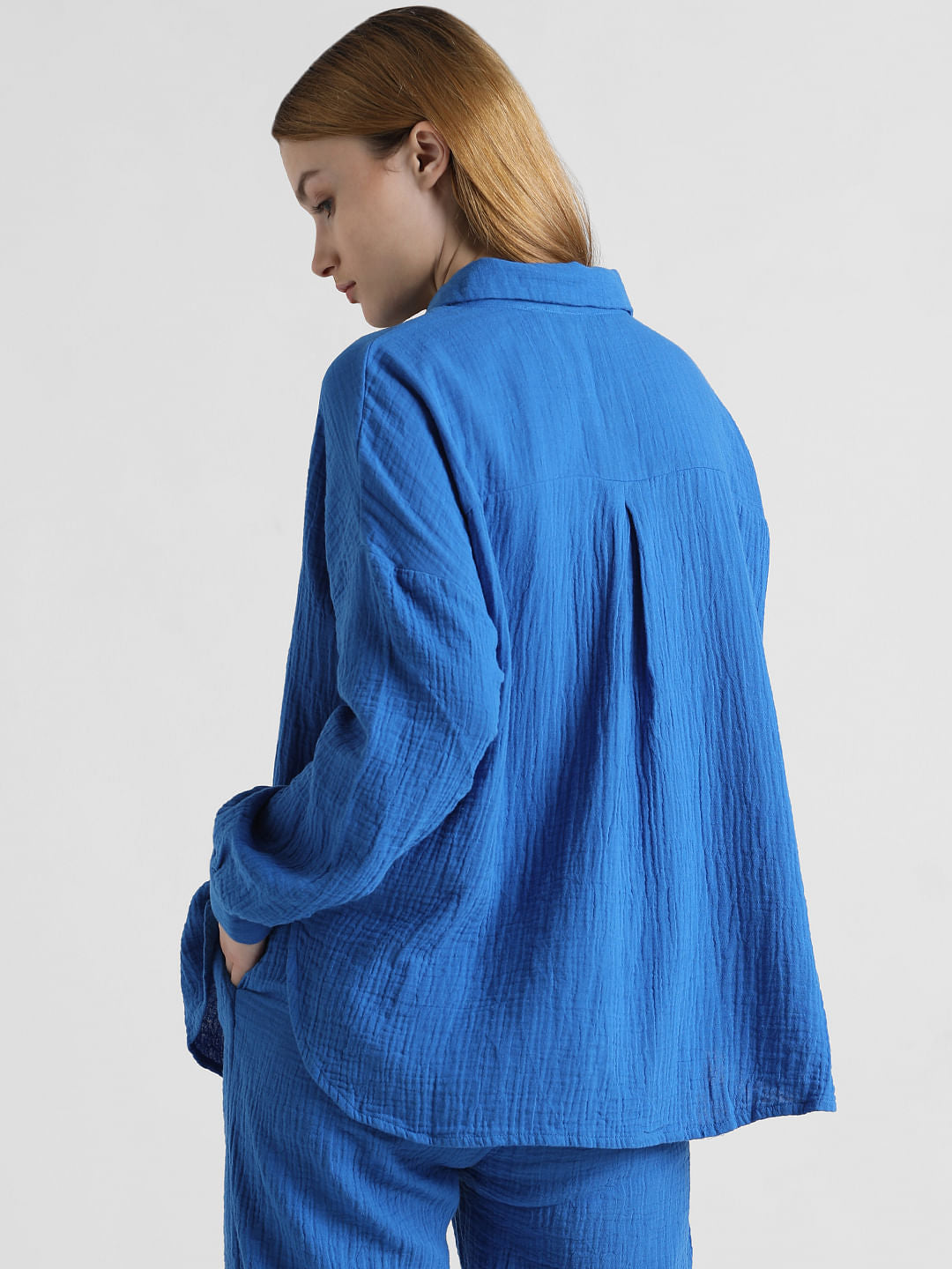 Blue Crinkled Oversized Shirt