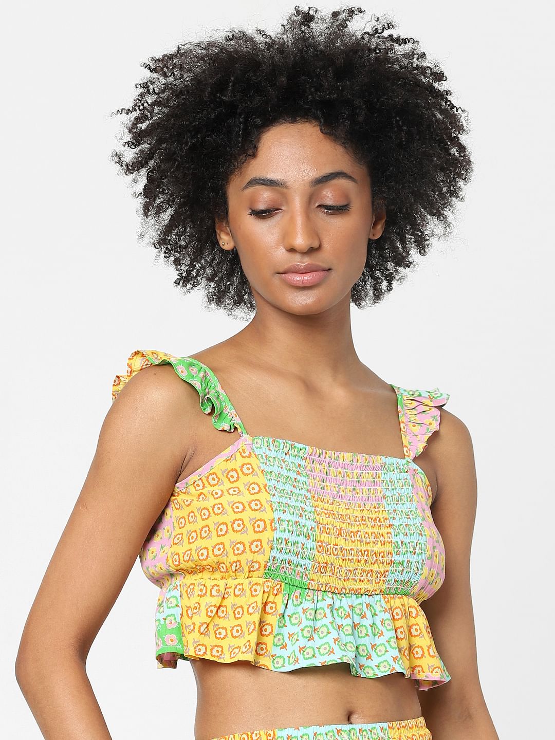 Yellow Multi-Coloured Floral Co-Ord Top