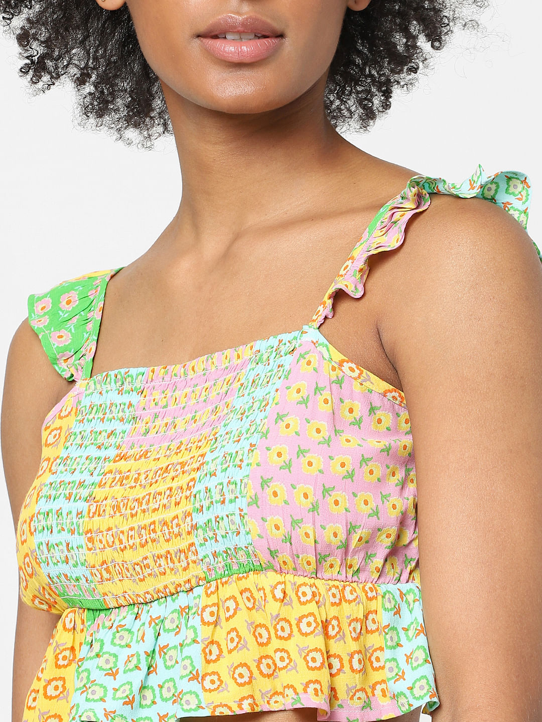 Yellow Multi-Coloured Floral Co-Ord Top