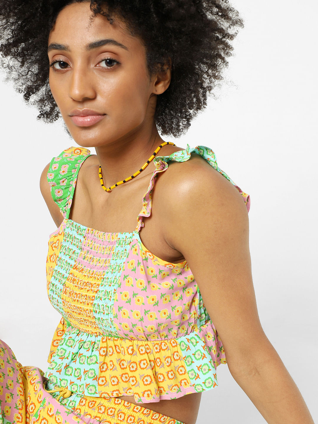 Yellow Multi-Coloured Floral Co-Ord Top