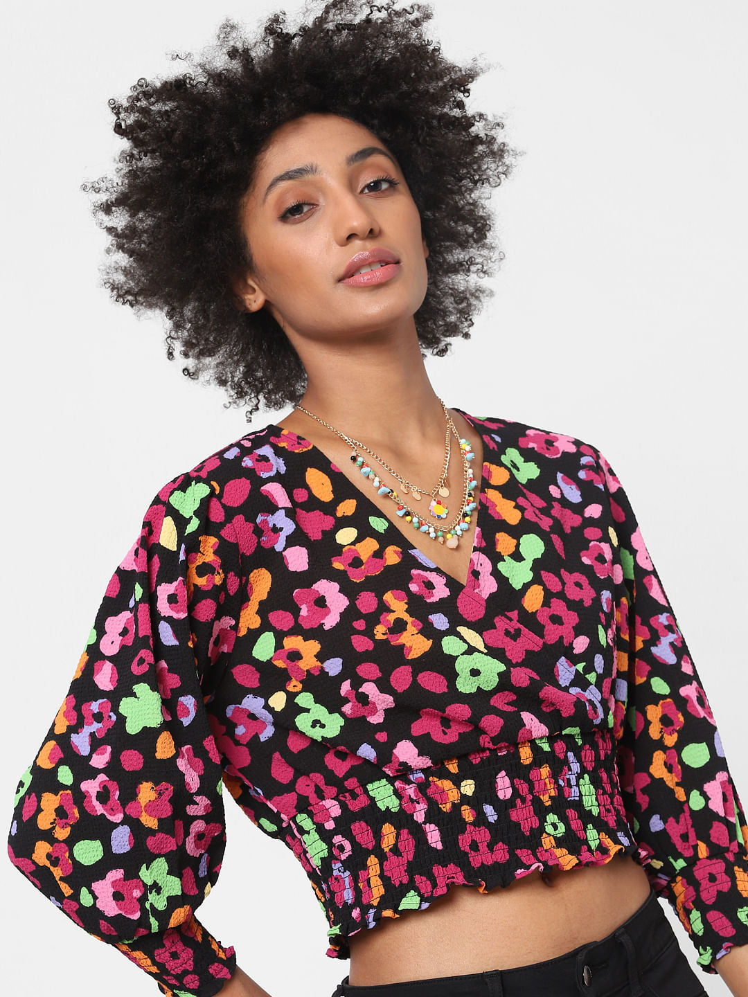 Black Floral Crop Top