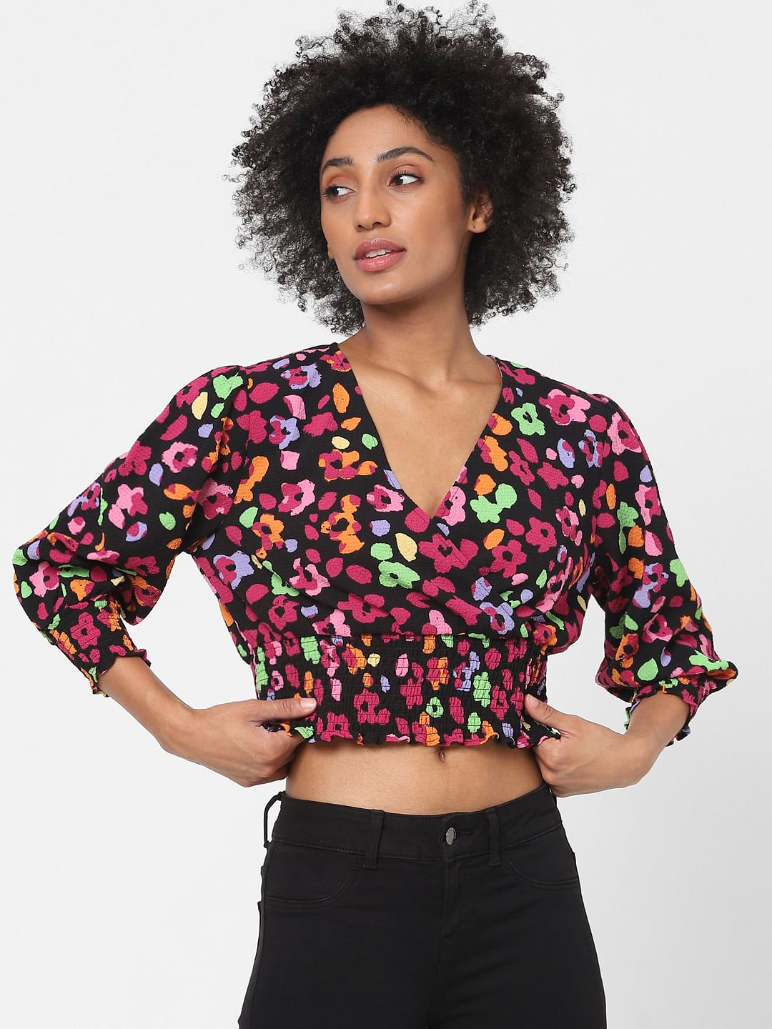 Black Floral Crop Top