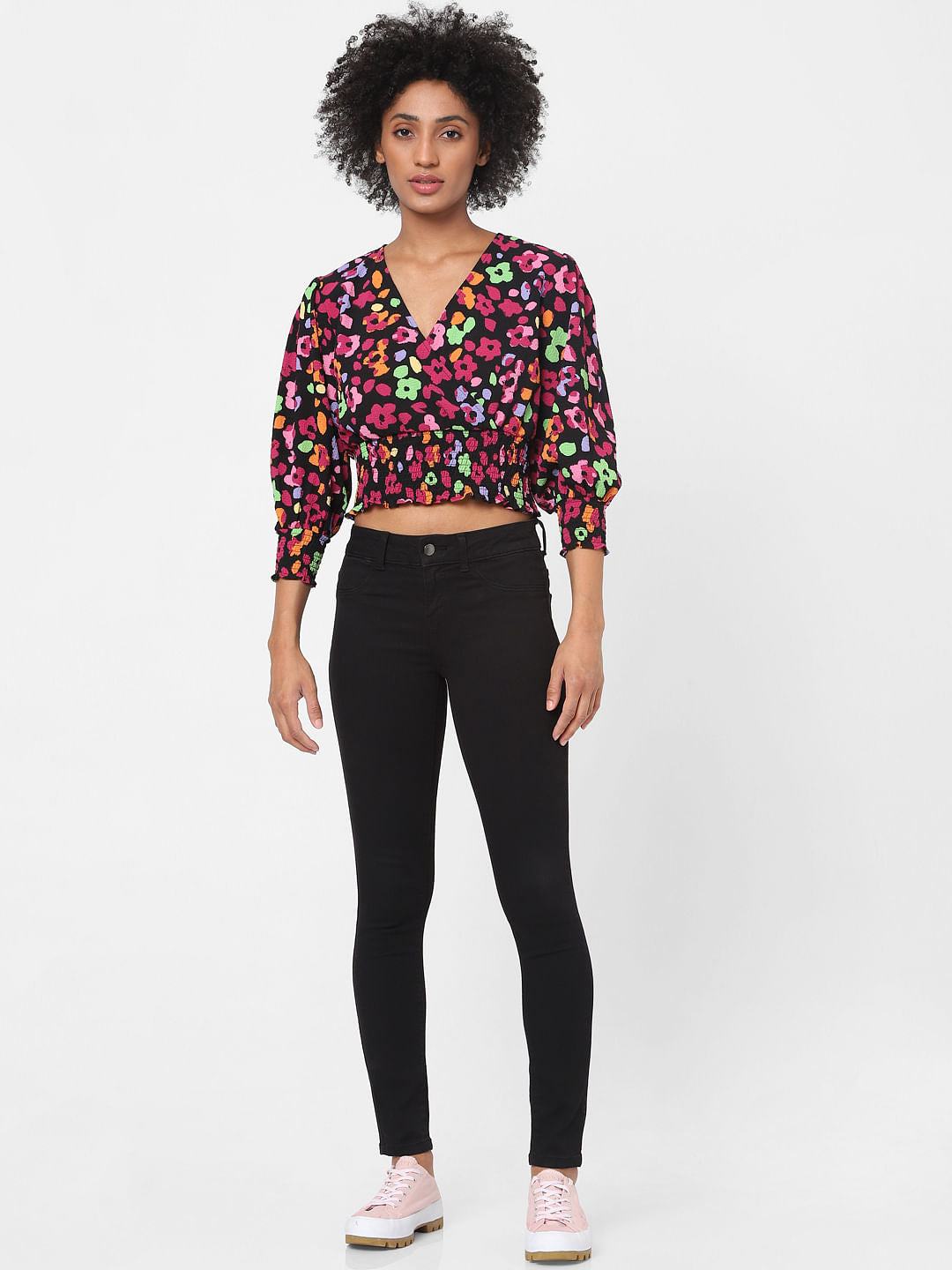 Black Floral Crop Top