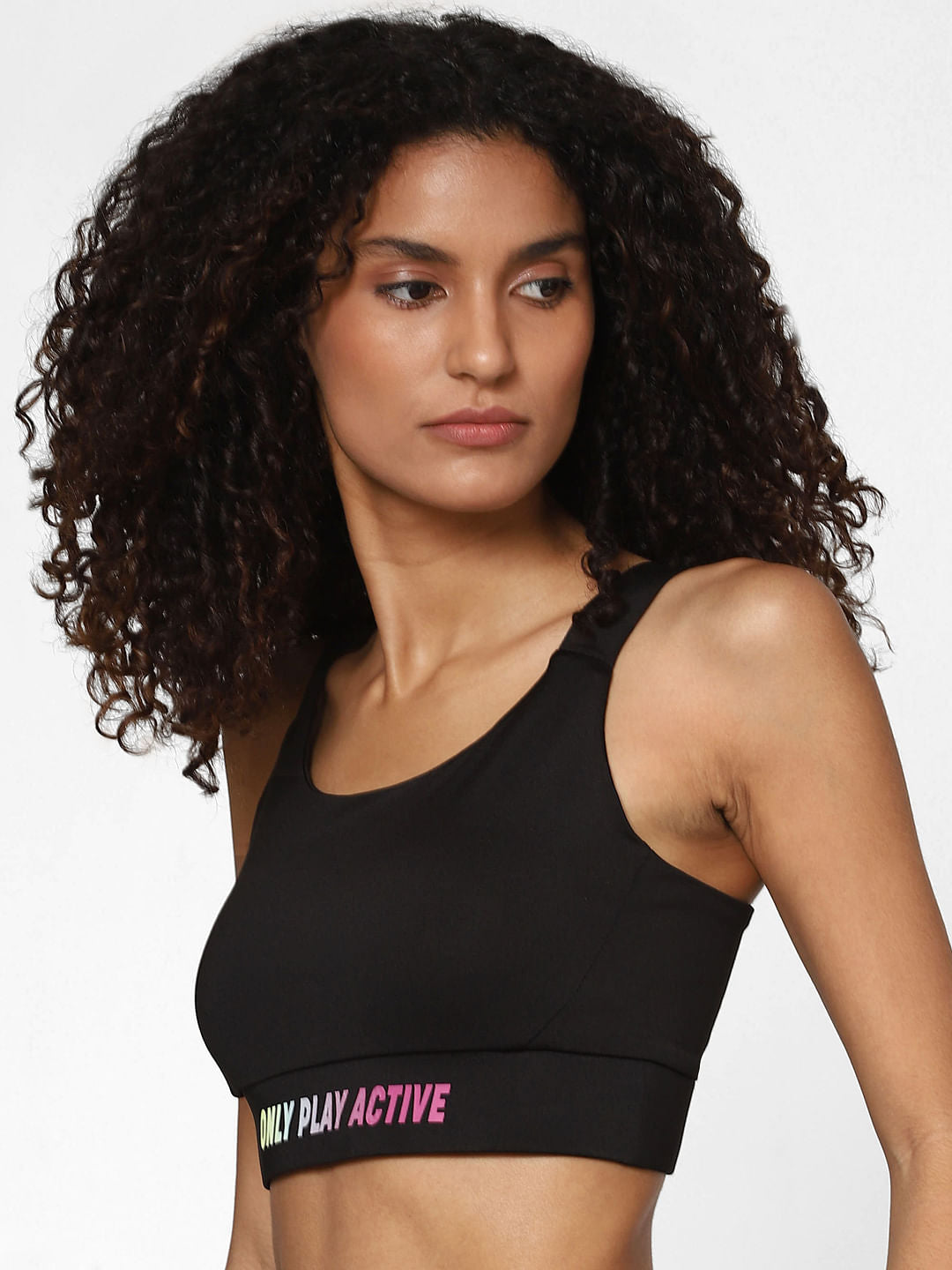 Black Logo Print Sports Bra