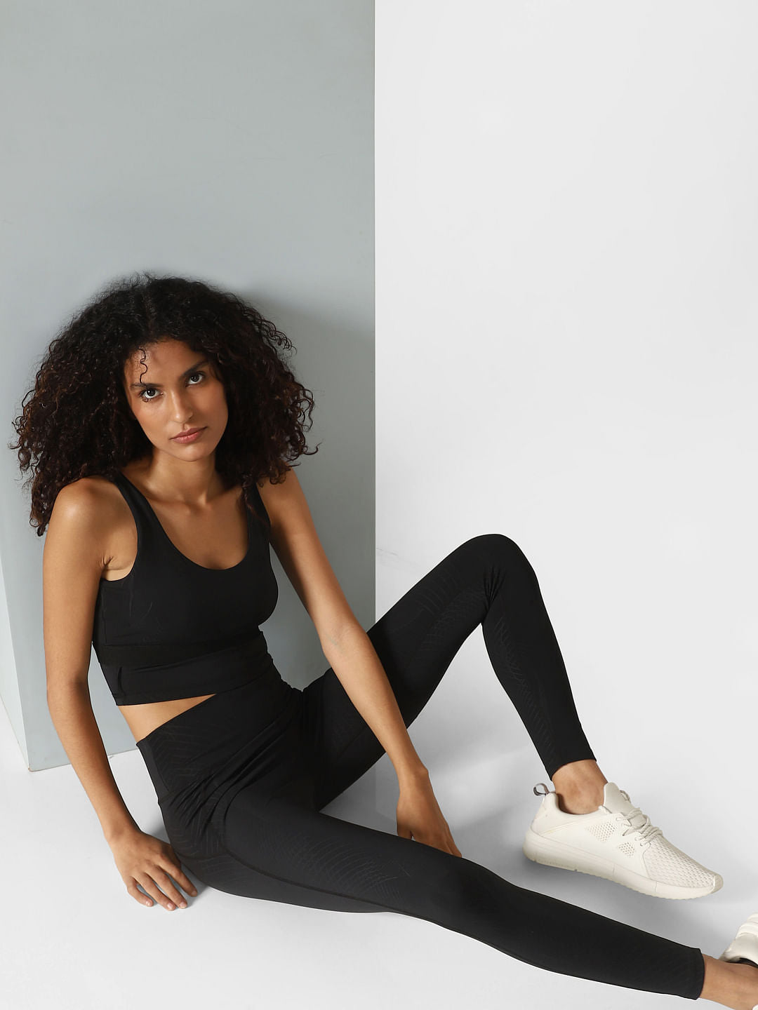 Black High Rise Printed Training Tights