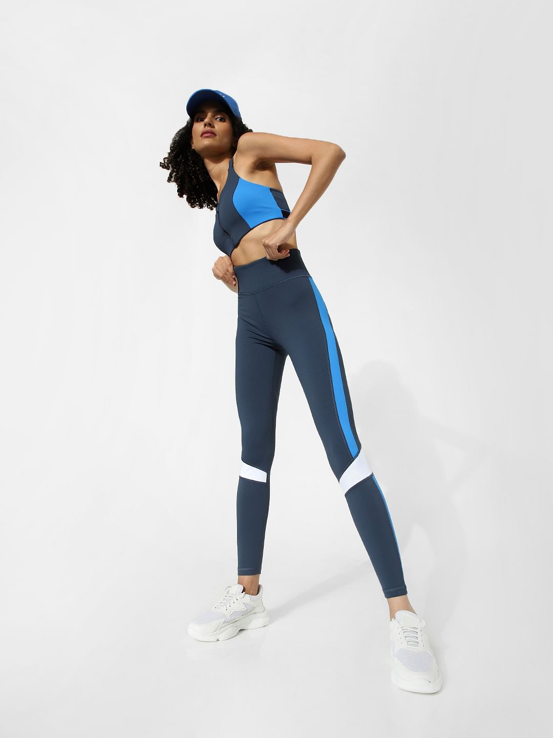Blue High Rise Colourblocked Training Tights