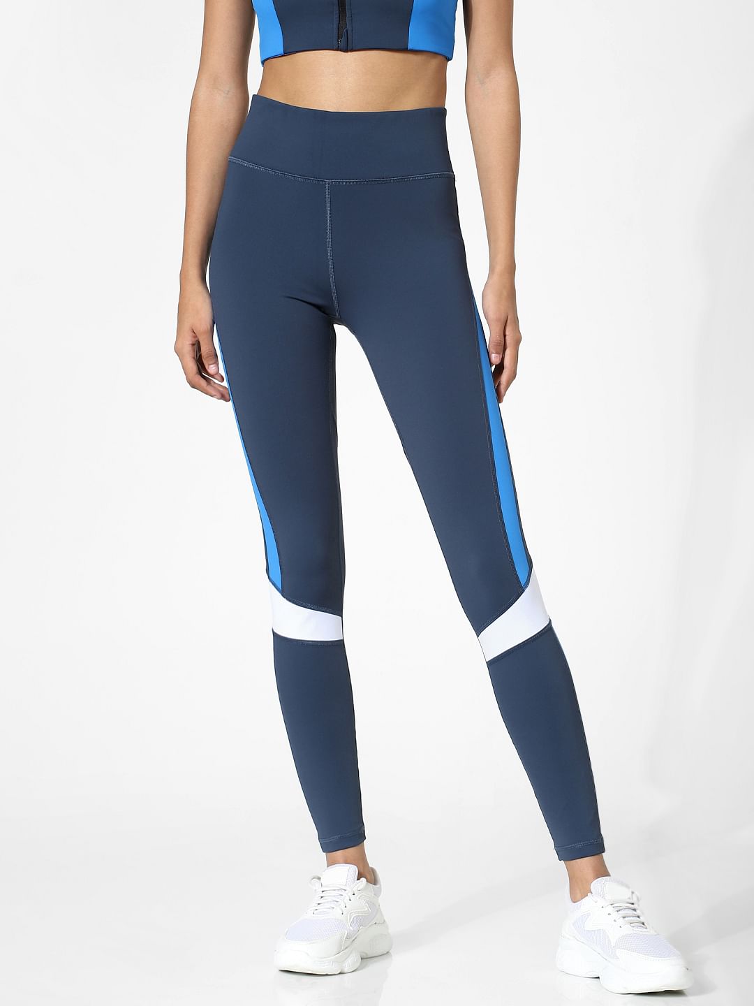 Blue High Rise Colourblocked Training Tights