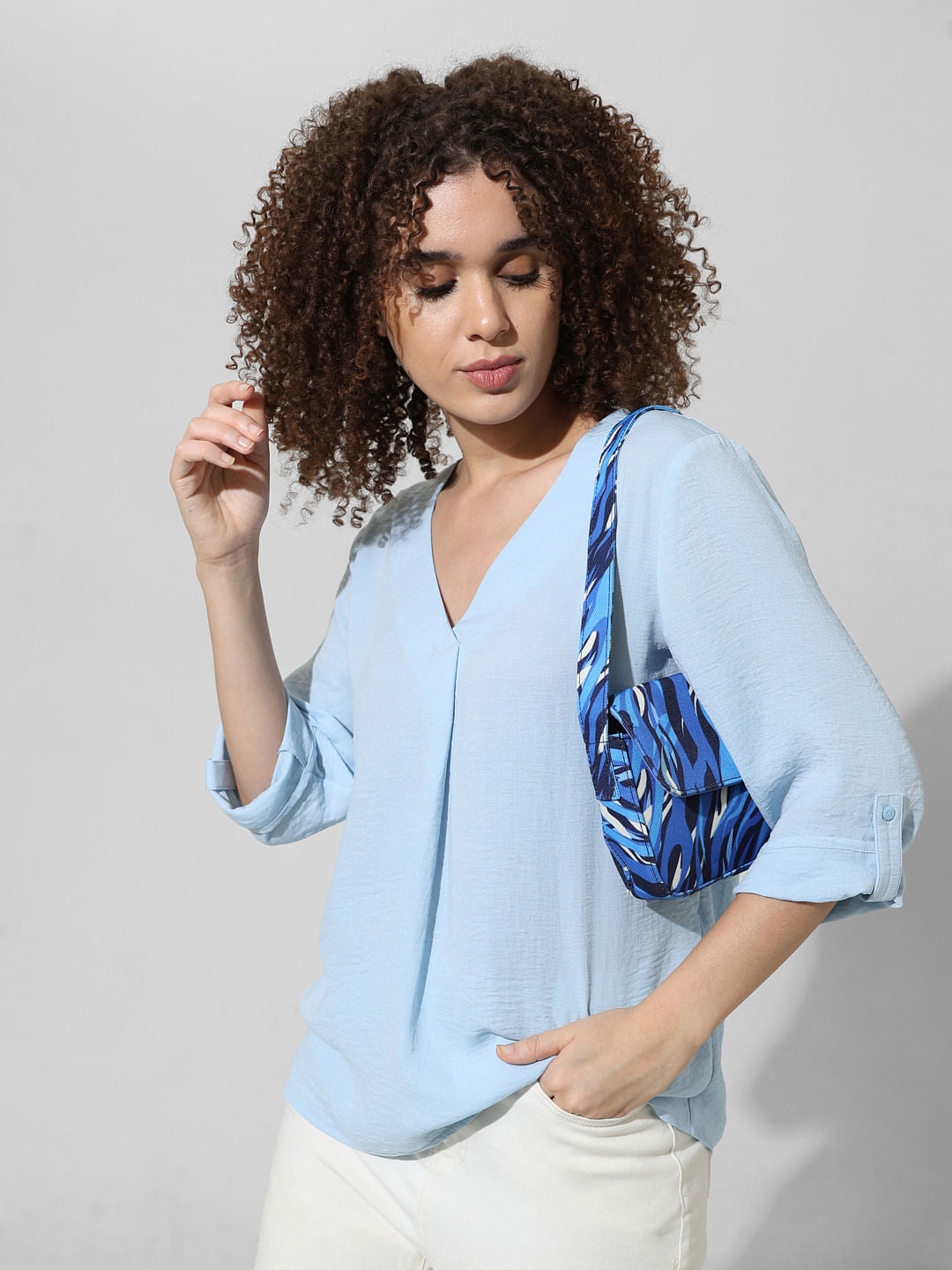 Light Blue V-Neck Top