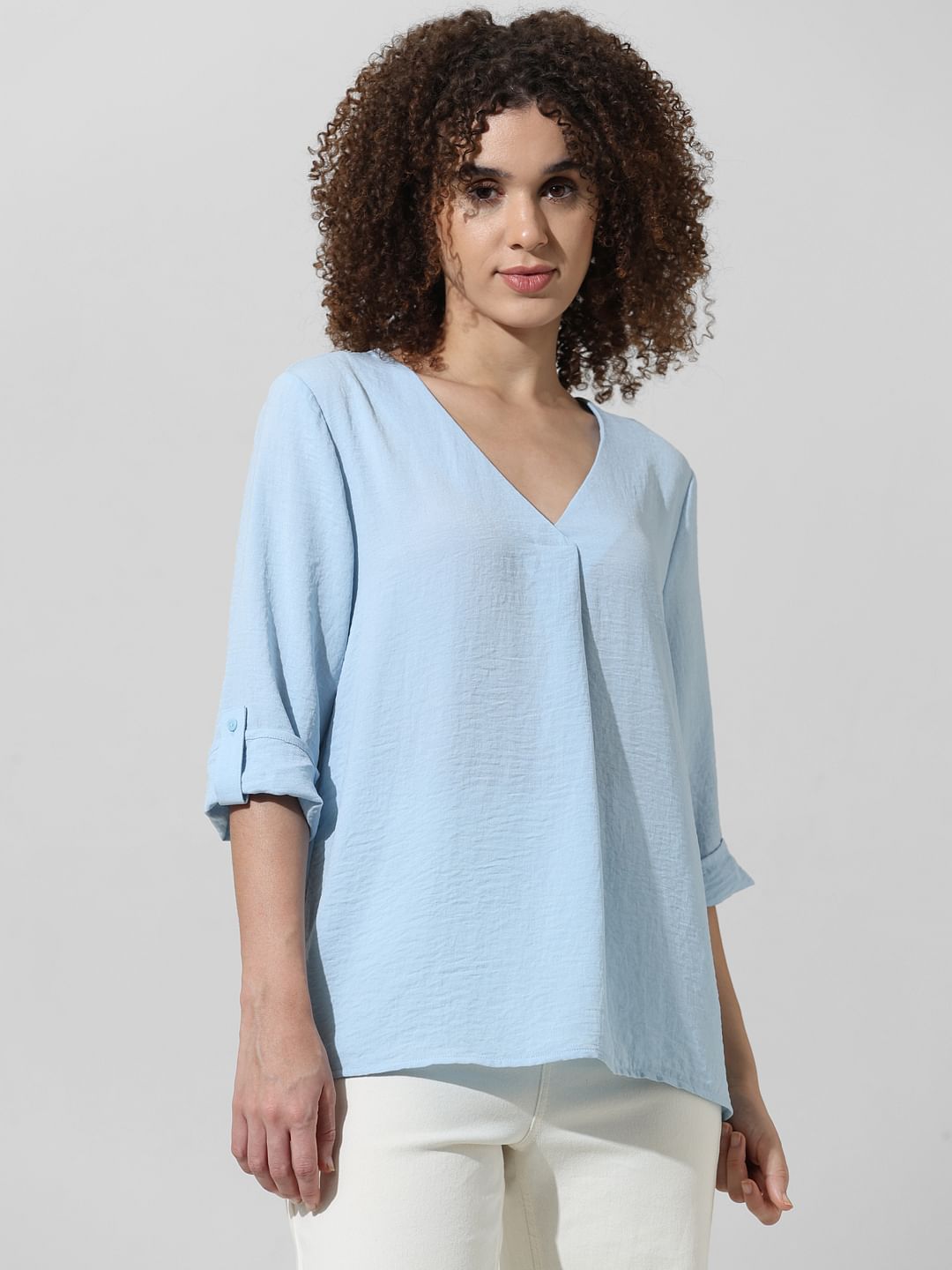 Light Blue V-Neck Top