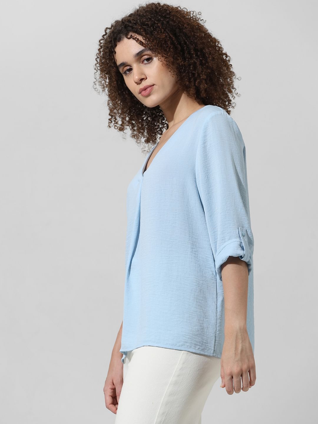 Light Blue V-Neck Top