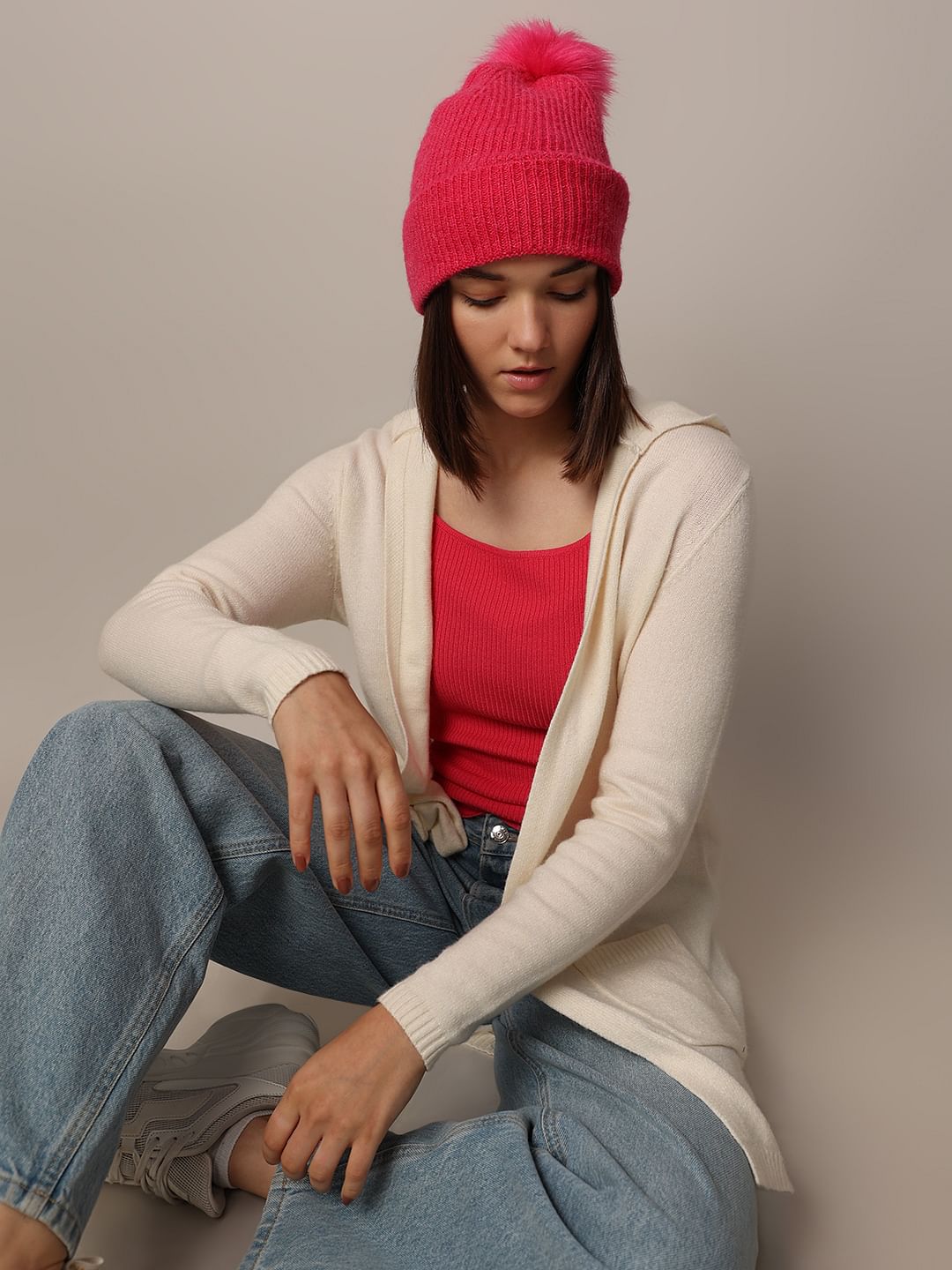 Cream Long Hooded Cardigan