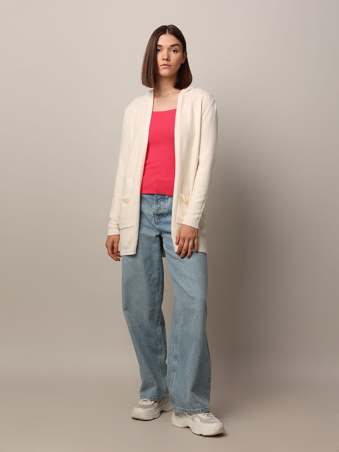 Cream Long Hooded Cardigan