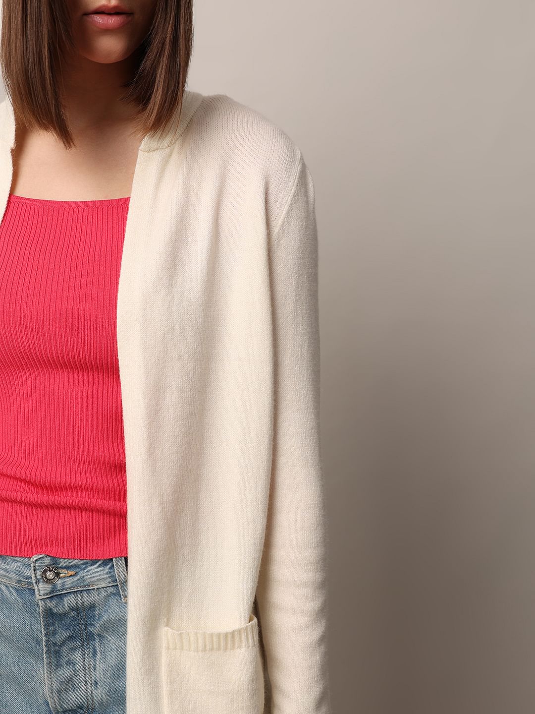 Cream Long Hooded Cardigan