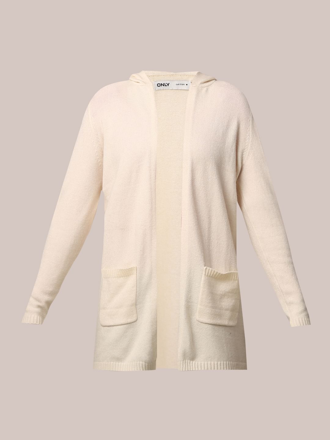 Cream Long Hooded Cardigan