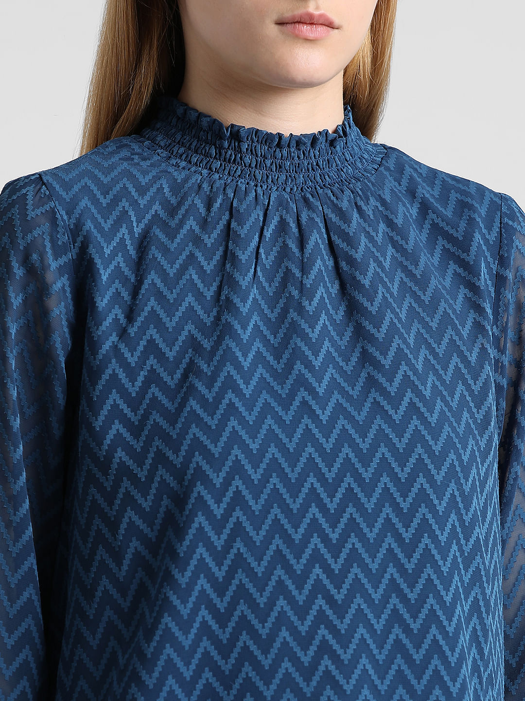 Blue Printed Sheer Cr Pe Top