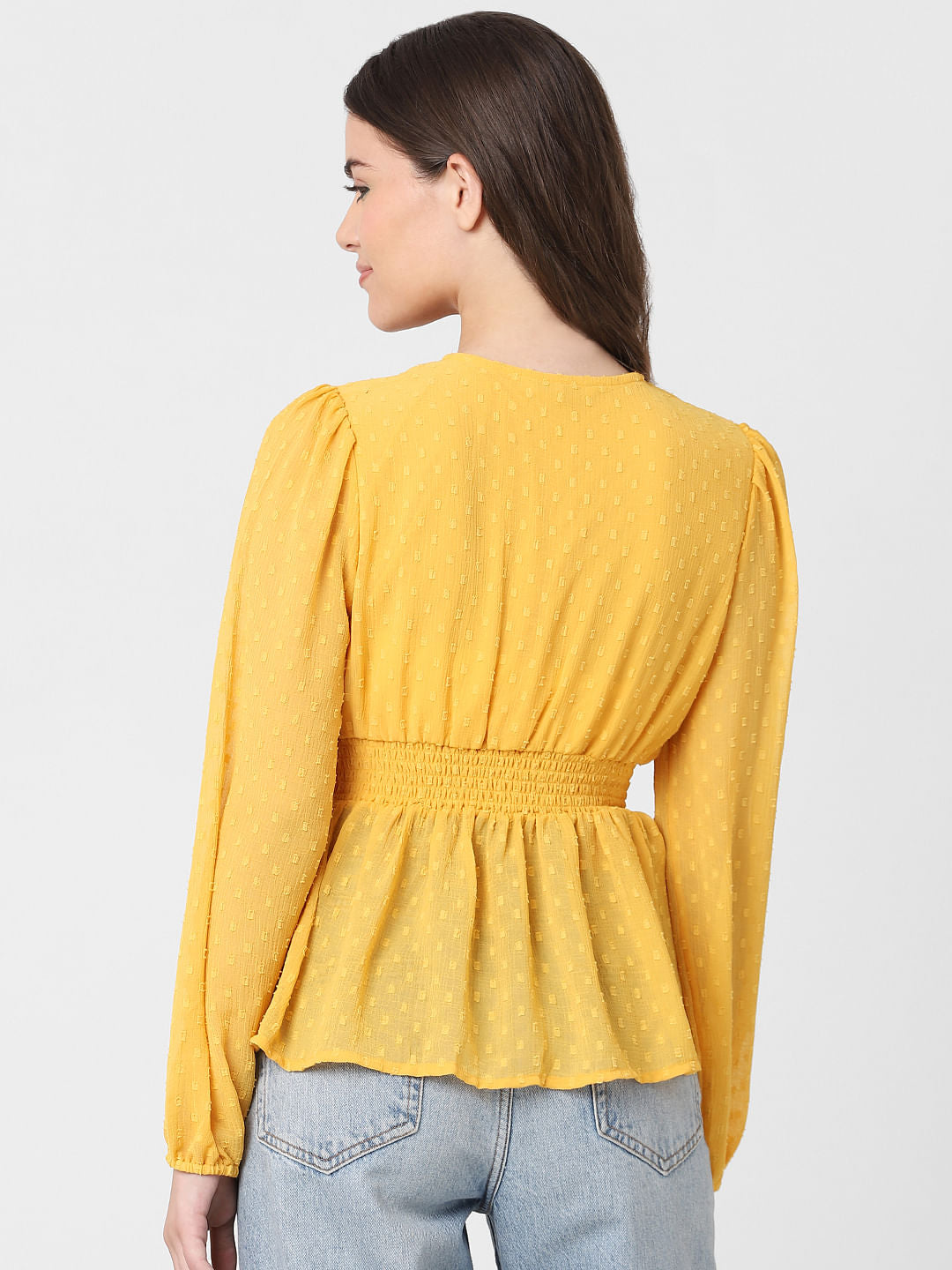 Yellow Textured V-Neck Top
