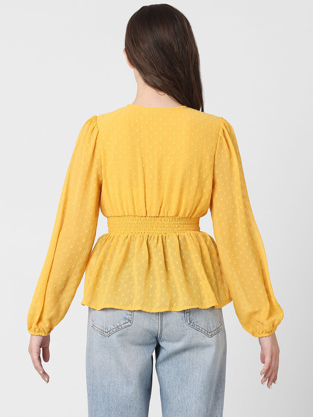 Yellow Textured V-Neck Top