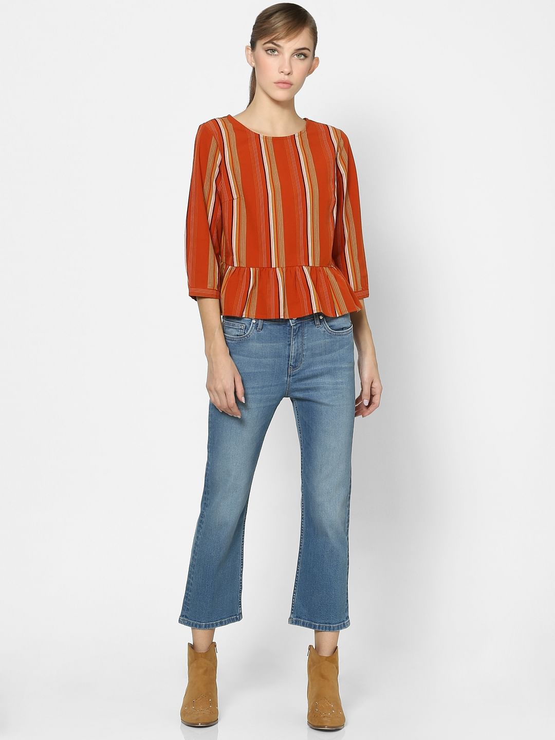 Red Striped Peplum Top